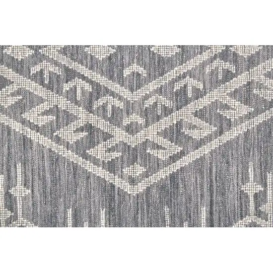 Gray Ivory And Blue Wool Geometric Dhurrie Flatweave Handmade Area Rug With Fringe Photo 9