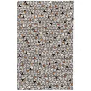 Photo of Gray Ivory And Brown Geometric Hand Woven Area Rug