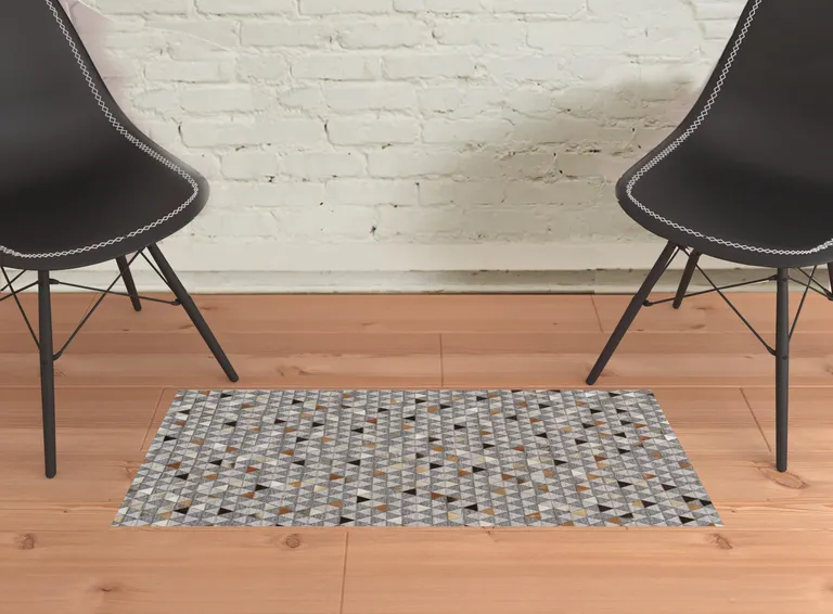 Gray Ivory And Brown Geometric Hand Woven Area Rug Photo 2