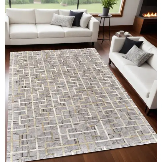 Gray Ivory And Brown Geometric Hand Woven Area Rug Photo 1