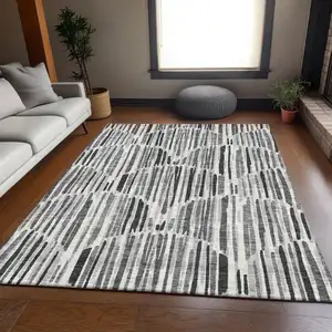 Photo of Gray Ivory And Charcoal Abstract Washable Indoor Outdoor Area Rug