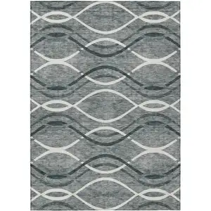 Photo of Gray Ivory And Charcoal Abstract Washable Indoor Outdoor Area Rug