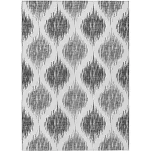 Photo of Gray Ivory And Charcoal Ikat Washable Indoor Outdoor Area Rug