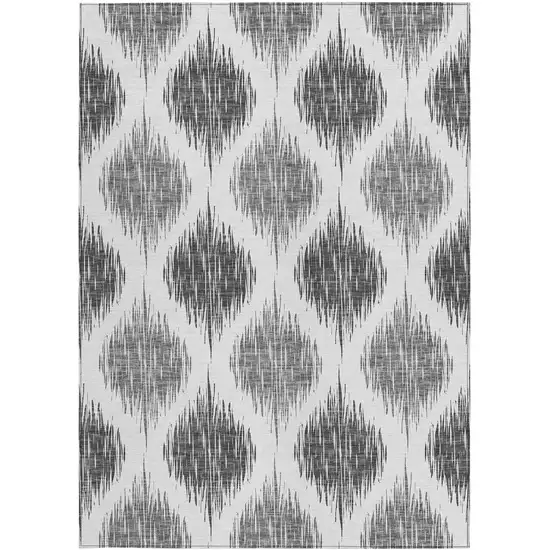 Gray Ivory And Charcoal Ikat Washable Indoor Outdoor Area Rug Photo 7