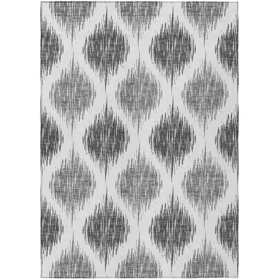 Gray Ivory And Charcoal Ikat Washable Indoor Outdoor Area Rug Photo 2