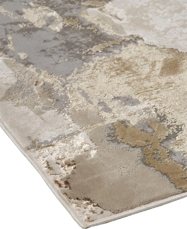 Gray Ivory And Gold Abstract Area Rug Photo 3