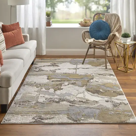 Gray Ivory And Gold Abstract Area Rug Photo 6