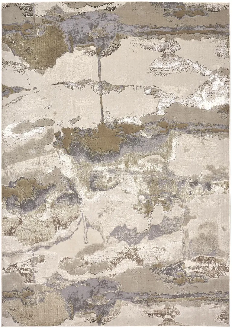 Gray Ivory And Gold Abstract Area Rug Photo 1