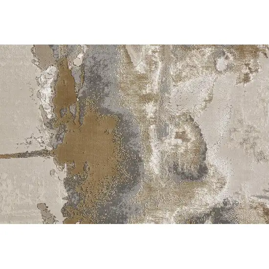 Gray Ivory And Gold Abstract Area Rug Photo 9