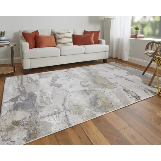 Gray Ivory And Gold Abstract Area Rug Photo 8