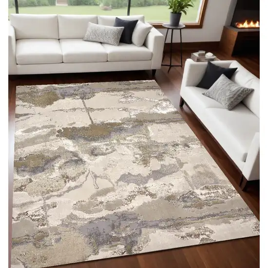 Gray Ivory And Gold Abstract Stain Resistant Area Rug Photo 1