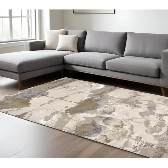 Gray and Ivory Abstract Non Skid Area Rug Photo 1