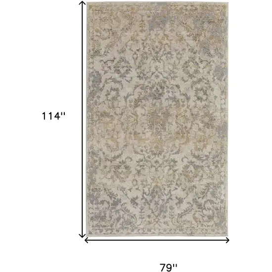 Gray Ivory And Gold Floral Power Loom Distressed Area Rug Photo 10