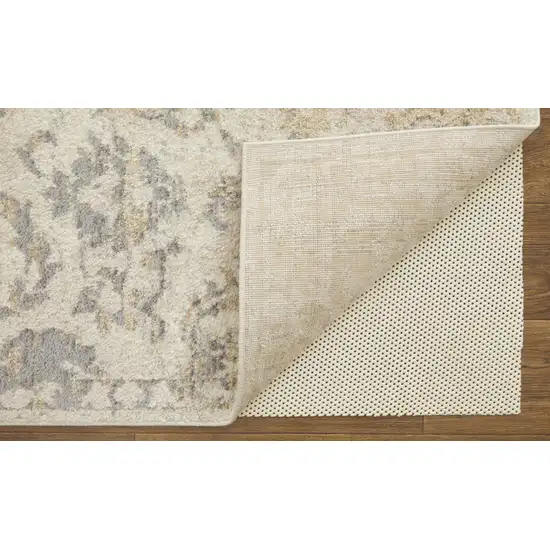 Gray Ivory And Gold Floral Power Loom Distressed Area Rug Photo 4