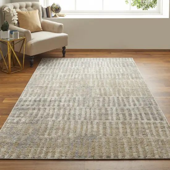 Gray Ivory And Gold Geometric Power Loom Distressed Area Rug Photo 6