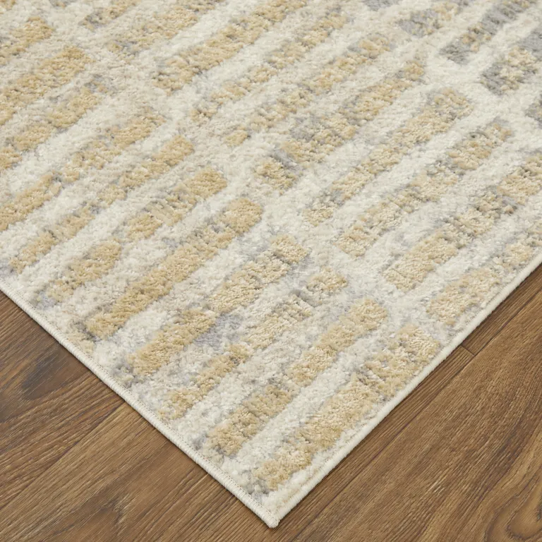 Gray Ivory And Gold Geometric Power Loom Distressed Area Rug Photo 3