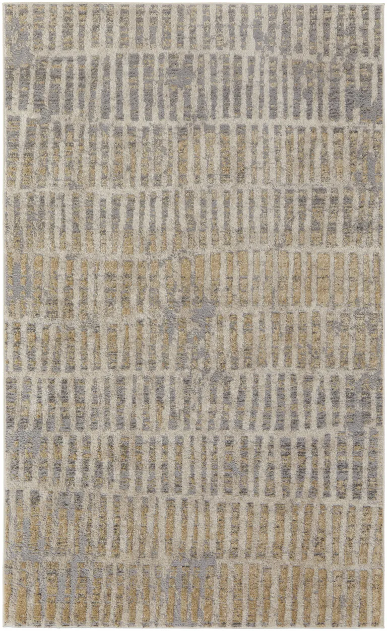 Gray Ivory And Gold Geometric Power Loom Distressed Area Rug Photo 1