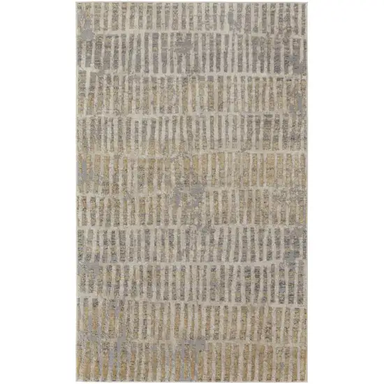 Gray Ivory And Gold Geometric Power Loom Distressed Area Rug Photo 1