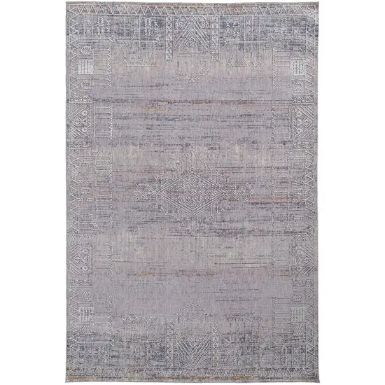 Gray Ivory And Orange Geometric Power Loom Distressed Stain Resistant Area Rug Photo 1