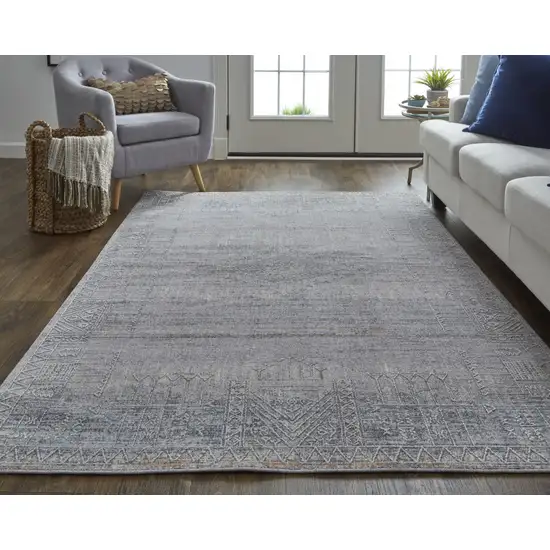 Gray Ivory And Orange Geometric Power Loom Distressed Stain Resistant Area Rug Photo 6