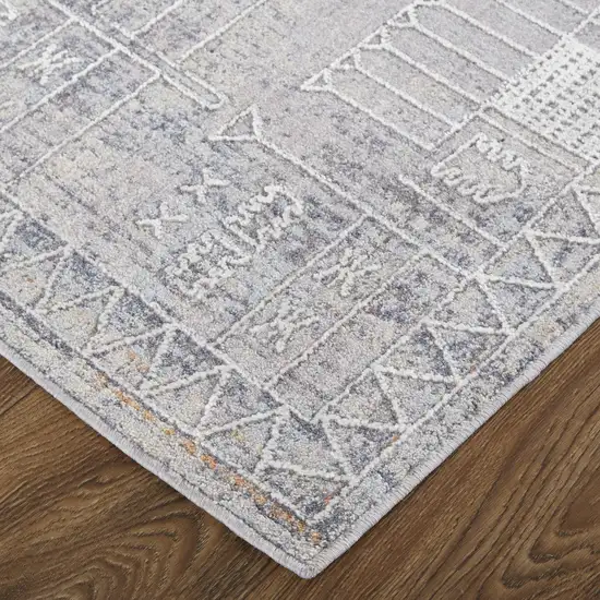 Gray Ivory And Orange Geometric Power Loom Distressed Stain Resistant Area Rug Photo 4