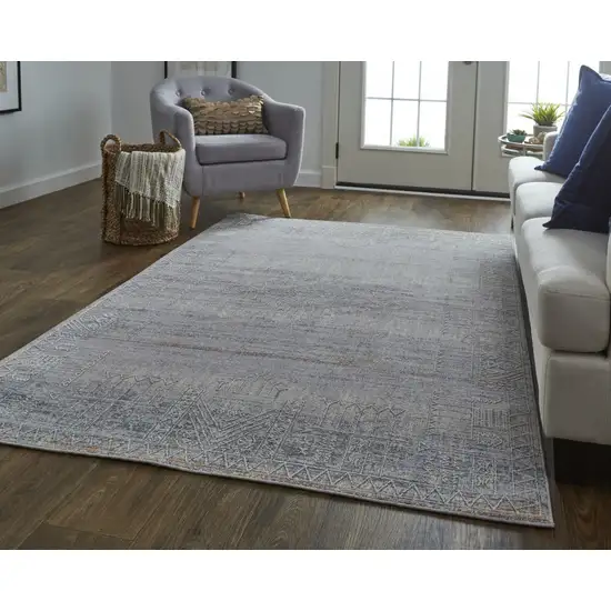 Gray Ivory And Orange Geometric Power Loom Distressed Stain Resistant Area Rug Photo 7