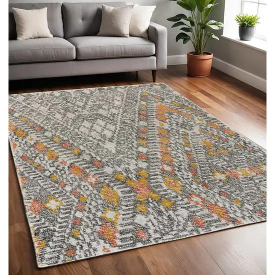 Gray and Ivory Wool Geometric Hand Tufted Area Rug Photo 1