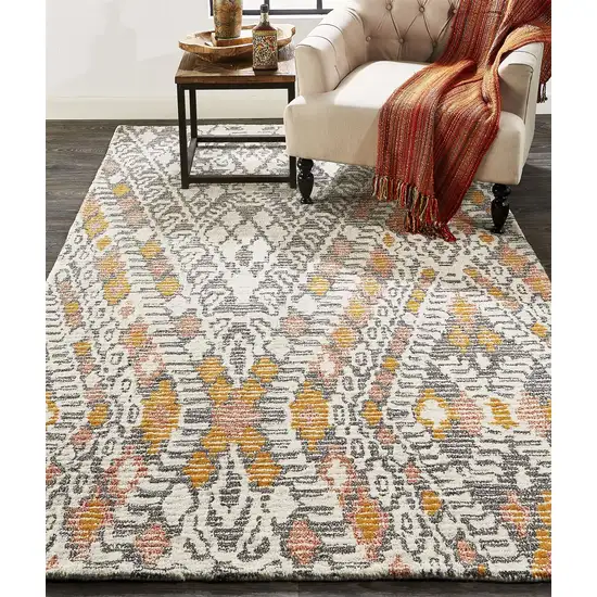 Gray Ivory And Orange Wool Geometric Tufted Handmade Area Rug Photo 8