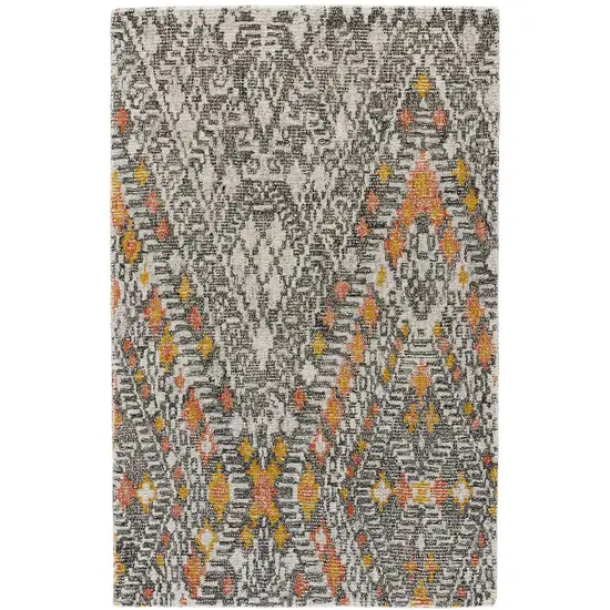 Gray Ivory And Orange Wool Geometric Tufted Handmade Area Rug Photo 1