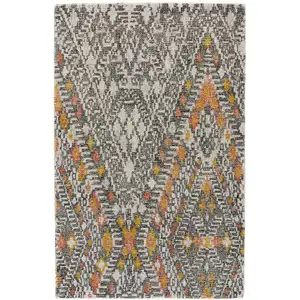 Photo of Gray Ivory And Orange Wool Geometric Tufted Handmade Area Rug