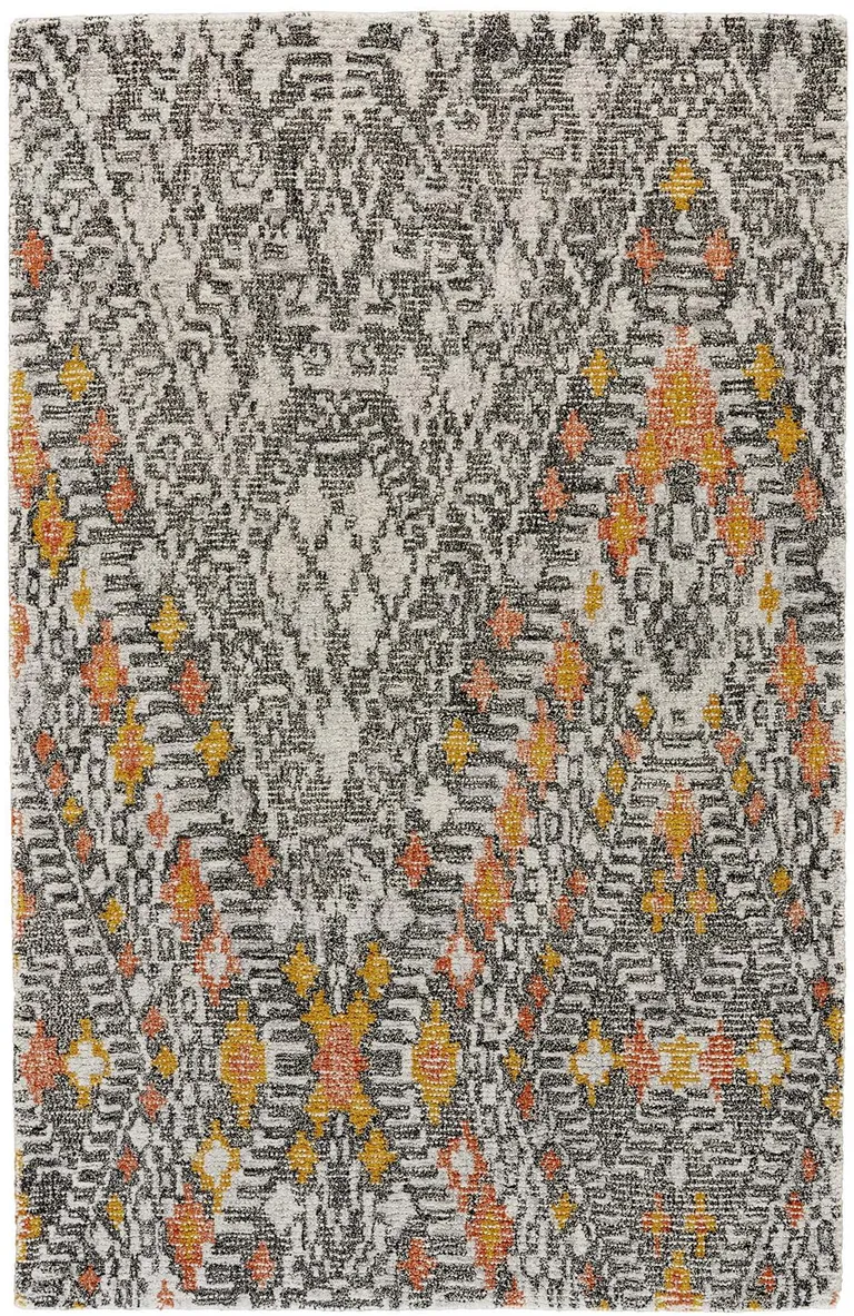 Gray Ivory And Orange Wool Geometric Tufted Handmade Area Rug Photo 1