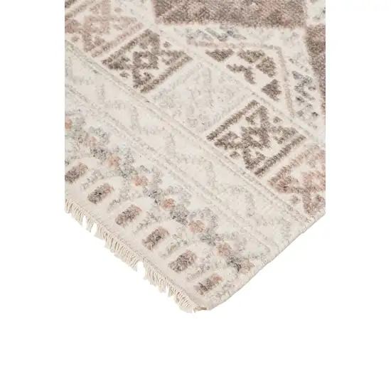 Gray Ivory And Pink Geometric Hand Knotted Area Rug Photo 2