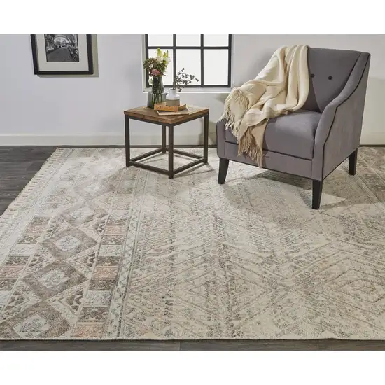 Gray Ivory And Pink Geometric Hand Knotted Area Rug Photo 1