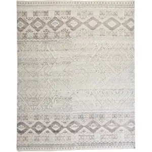 Photo of Gray Ivory And Pink Geometric Hand Knotted Area Rug