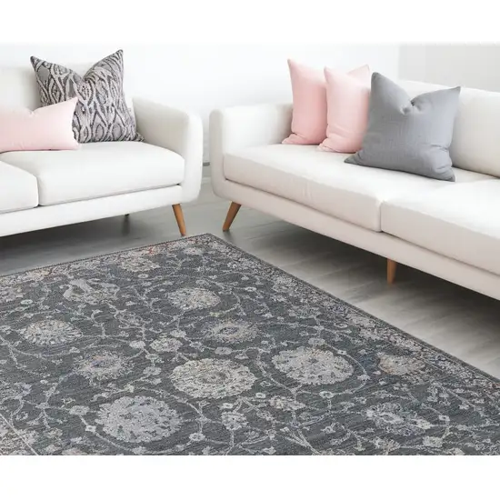 Gray and Ivory Floral Power Loom Area Rug Photo 1