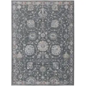 Photo of Gray Ivory And Red Floral Power Loom Area Rug