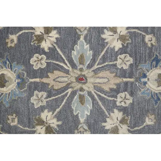 Gray Ivory And Red Wool Floral Tufted Handmade Stain Resistant Area Rug Photo 3