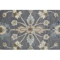 Photo of Gray Ivory And Red Wool Floral Tufted Handmade Stain Resistant Area Rug