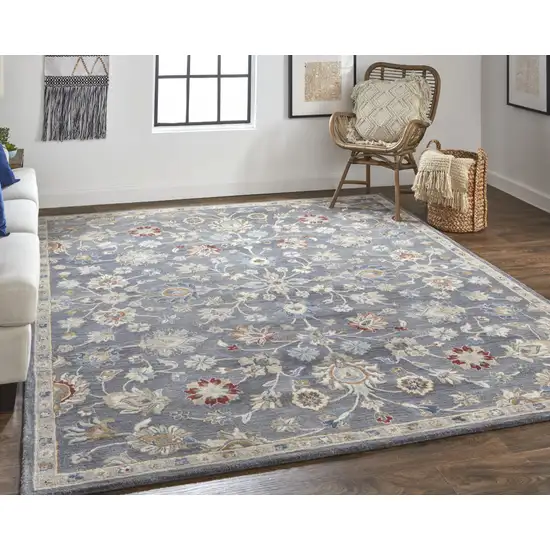 Gray Ivory And Red Wool Floral Tufted Handmade Stain Resistant Area Rug Photo 7