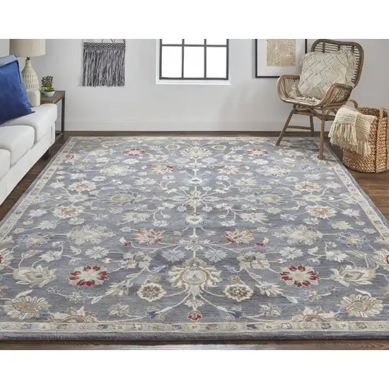 Gray Ivory And Red Wool Floral Tufted Handmade Stain Resistant Area Rug Photo 6