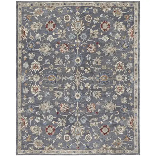 Gray Ivory And Red Wool Floral Tufted Handmade Stain Resistant Area Rug Photo 1