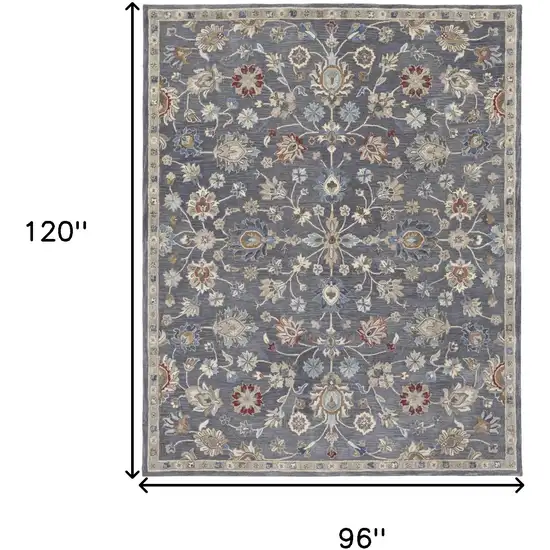 Gray Ivory And Red Wool Floral Tufted Handmade Stain Resistant Area Rug Photo 10