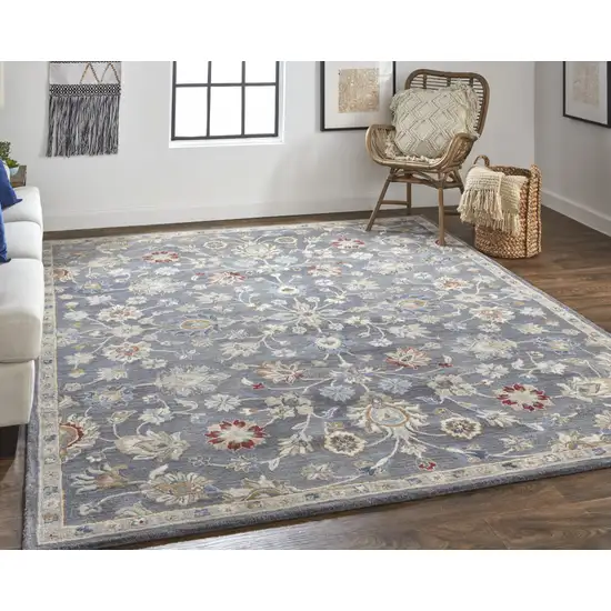 Gray Ivory And Red Wool Floral Tufted Handmade Stain Resistant Area Rug Photo 3