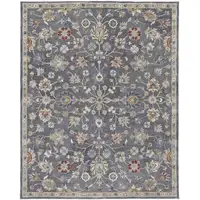Photo of Gray Ivory And Red Wool Floral Tufted Handmade Stain Resistant Area Rug