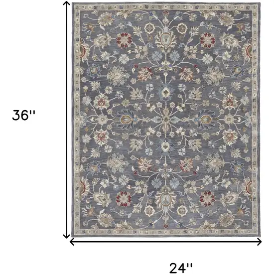 Gray Ivory And Red Wool Floral Tufted Handmade Stain Resistant Area Rug Photo 4