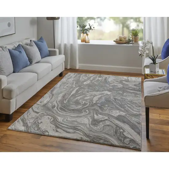 Gray Ivory And Silver Abstract Stain Resistant Area Rug Photo 7