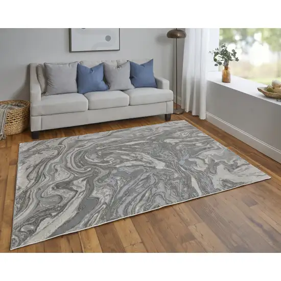 Gray Ivory And Silver Abstract Stain Resistant Area Rug Photo 8