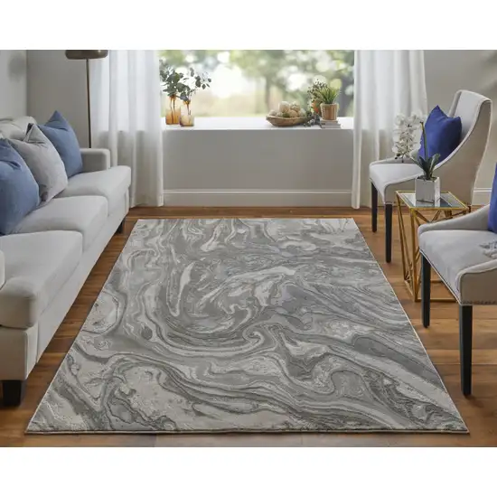 Gray Ivory And Silver Abstract Stain Resistant Area Rug Photo 6