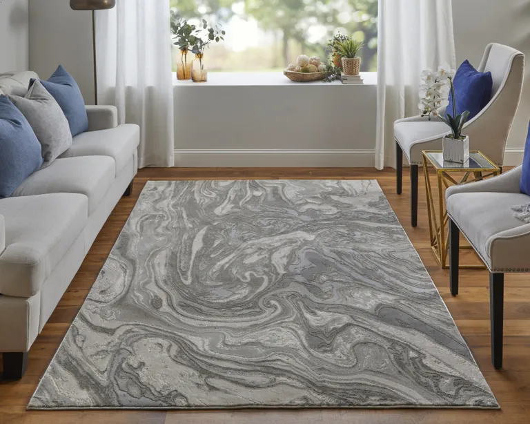 Gray Ivory And Silver Abstract Stain Resistant Area Rug Photo 2