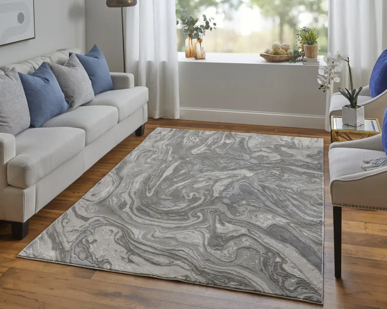 Gray Ivory And Silver Abstract Stain Resistant Area Rug Photo 3